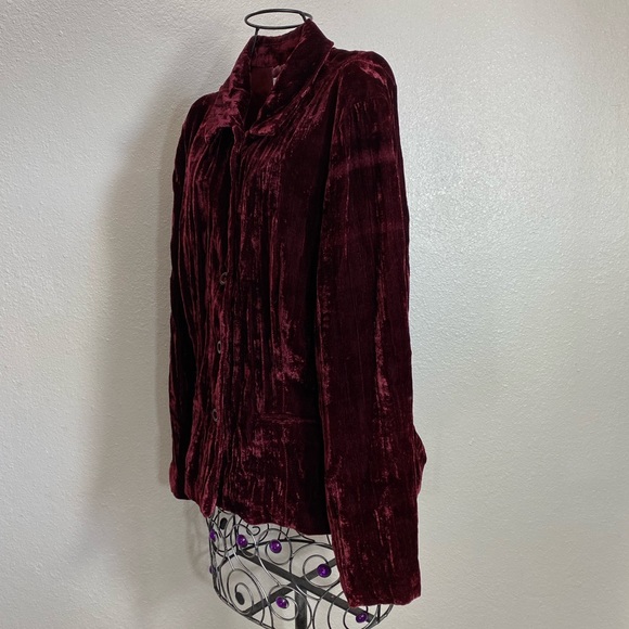 Coldwater Creek crushed velvet burgundy shirt jacket blazer size petite L - Picture 3 of 6